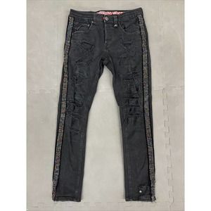 Smugglers Moon Distressed SZ 32x32 Jeans w Color Block Rhinestone FS Charity